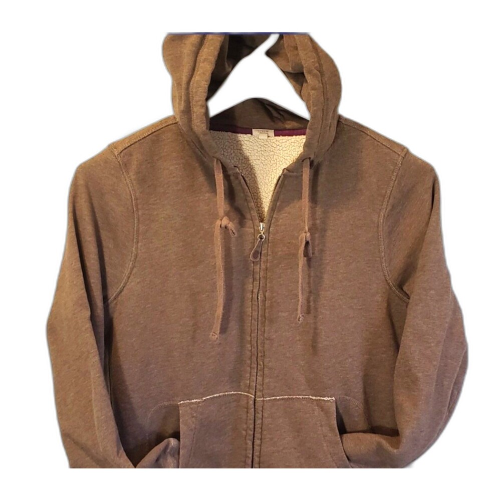 J CREW ZIP-UP HOODIE Jacket Sweatshirt Lined Brown Medium